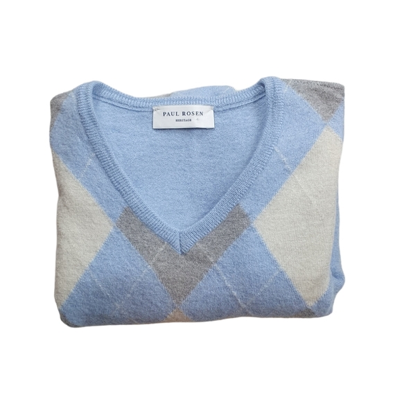 Paul Rosen heritage sweater vintage pattern Argyle men's Sze S 100% merino wool - Picture 2 of 4